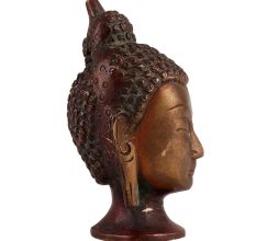 Brass Buddha Head Statue In Brown Finish