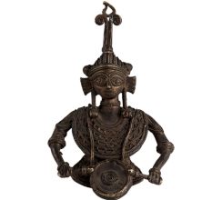 Brass Tribal Musician Figurine With Dholak