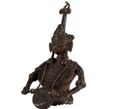 Brass Tribal Musician Figurine With Dholak