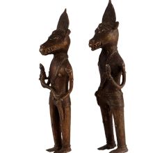 Brass Animal Warrior Statues Holding Snakes