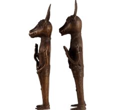 Brass Animal Warrior Statues Holding Snakes