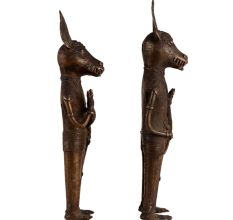 Brass Animal Warrior Statues Holding Snakes