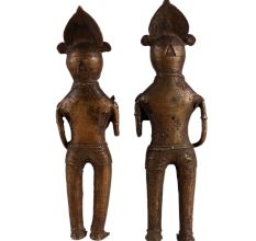 Brass Animal Warrior Statues Holding Snakes