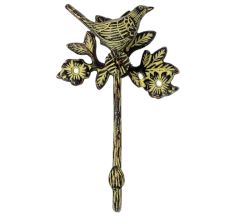 Single Brass Hook With Bird Perched On Branch White Detailing