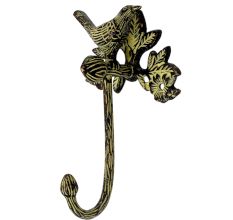 Single Brass Hook With Bird Perched On Branch White Detailing