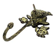 Single Brass Hook With Bird Perched On Branch White Detailing