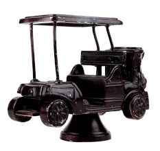 Handmade Black Brass Golf Cart Toy On Stand