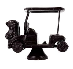 Handmade Black Brass Golf Cart Toy On Stand