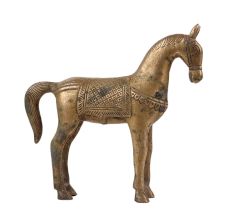 Handmade Golden Brass Standing Horse Showpiece