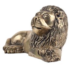 Handmade Golden Brass Sitting Lion Showpiece
