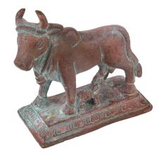 Handmade Copper Finish Brass Kamdhenu Cow With Calf Idol