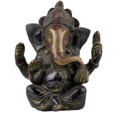 Handmade Dark Finish Brass Sitting Ganesh Statue