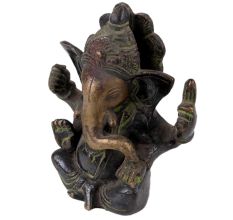 Handmade Dark Finish Brass Sitting Ganesh Statue