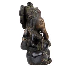 Handmade Dark Finish Brass Sitting Ganesh Statue