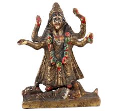 Handmade Golden Multicolored Brass Kali Statue Bengal Art