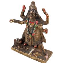 Handmade Golden Multicolored Brass Kali Statue Bengal Art