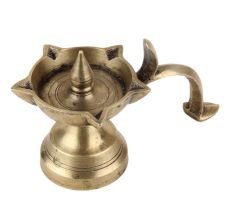 Handmade Golden Brass Oil Lamp 5 Jyot Arti Diya With Cobra Head