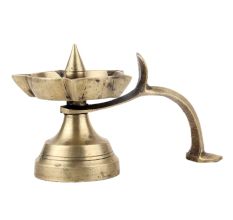 Handmade Golden Brass Oil Lamp 5 Jyot Arti Diya With Cobra Head