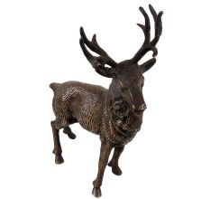 Handmade Black Buck Deer Statue With Huge Antlers