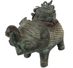 Handmade Green Brass Elephant Statue With A Small Box On Top