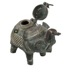 Handmade Green Brass Elephant Statue With A Small Box On Top