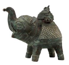 Handmade Green Brass Elephant Statue With A Small Box On Top