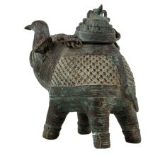Handmade Green Brass Elephant Statue With A Small Box On Top