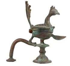 Handmade Green Finish Brass Peacock Incense BurnerÂ And Oil Lamp