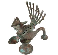 Handmade Green Finish Brass Peacock Incense BurnerÂ And Oil Lamp