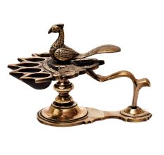 Brass Five Wick Peacock Diya Stand