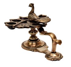 Brass Five Wick Peacock Diya Stand
