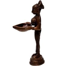Brass Deep Lakshmi Statue Holding Oil Lamp
