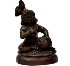 Brass Statue Of Baby Krishna Eating Butter from a Pot