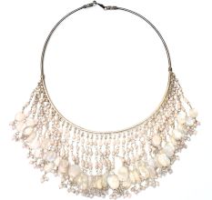 92.7 Sterling Silver White Agate Beaded Fringe Necklace