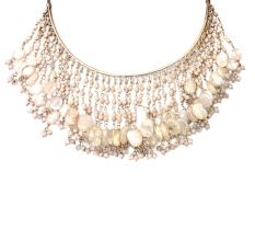 92.7 Sterling Silver White Agate Beaded Fringe Necklace
