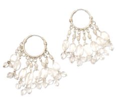 White Agate Bead Chandelier Earring in 92.5 Sterling Silver