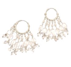 White Agate Bead Chandelier Earring in 92.5 Sterling Silver