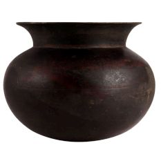 Black Round Pot Or Matka In Dark Finish