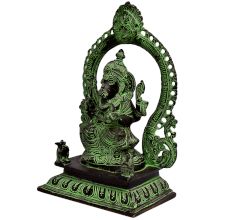 Brass Ganesha Statue In Green Finish And Arch