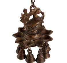 Peacock Design Brass Hanging DiyaÂ With Bells