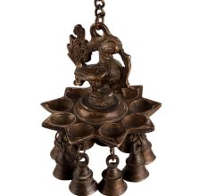 Peacock Design Brass Hanging DiyaÂ With Bells