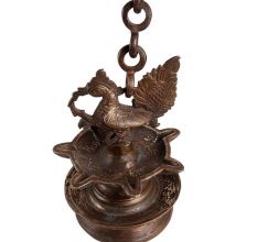 Brass Peacock Hanging Diya With Long Chain