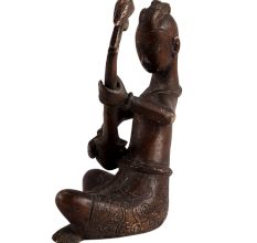 Brass Sitting Musician Statue With Veena Musical Instrument