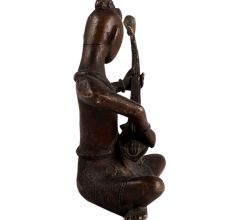 Brass Sitting Musician Statue With Veena Musical Instrument