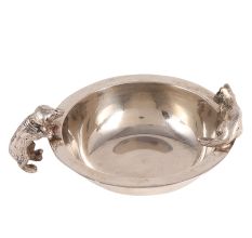 Vinage Brass Bowl With Cat And Dog Figurine