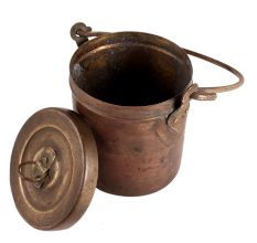 Old Brass Bucket With Lid And Knob Finial