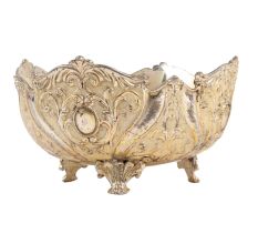 White Metal Bowl With Scalloped Edges And Legs