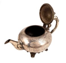 Brass Tea Pot With Mughal Engraved Flower And Nickel Plating