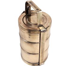 Brass Three Tier Tiffin Box in Antique Finish