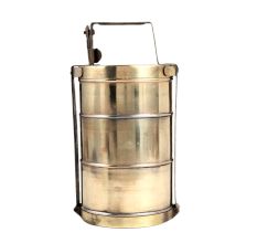 Brass Three Tier Tiffin Box in Antique Finish